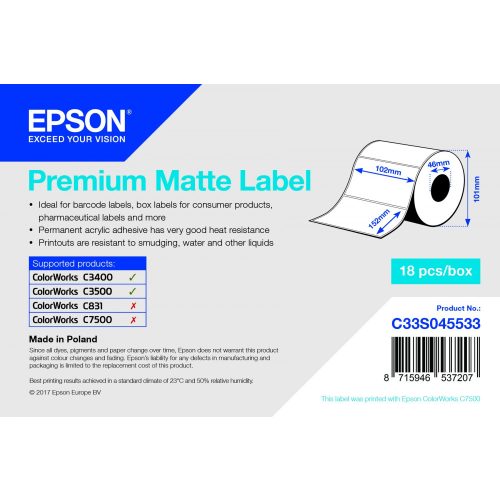 Epson prémium matt inkjet 102mm x 152mm 225 címke/tekercs