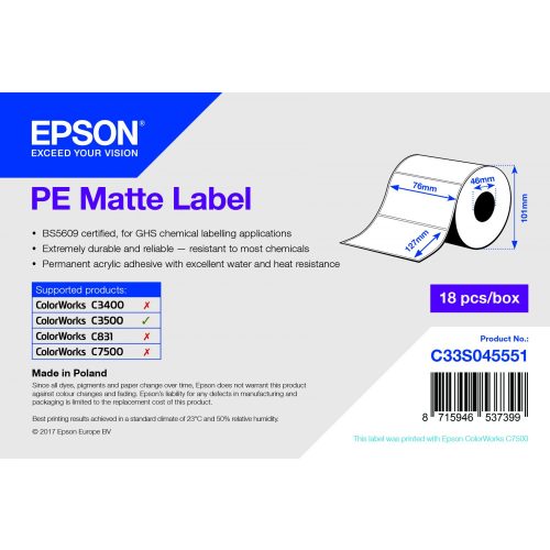 Epson fehér matt inkjet 76mm x 127mm 220 címke/tekercs