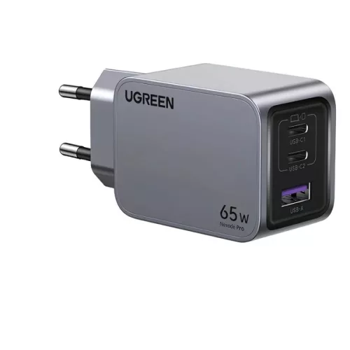 UGREEN Hálózati gyorstöltő, Nexode Pro, 65 W, 3 port, GaN, EU szett X755