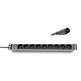  KELINE 620S09U 19"" 1U 9x250V Schuko aljzat C14 csatlakozóval 2,3m kontrol LED-es elosztósor