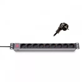   KELINE 620S10 19"" 1U 9x250V Schuko aljzat 2,3m kapcsolós elosztósor