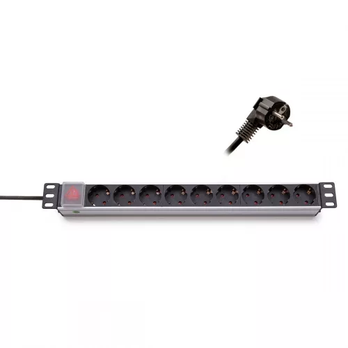 KELINE 620S10 19"" 1U 9x250V Schuko aljzat 2,3m kapcsolós elosztósor