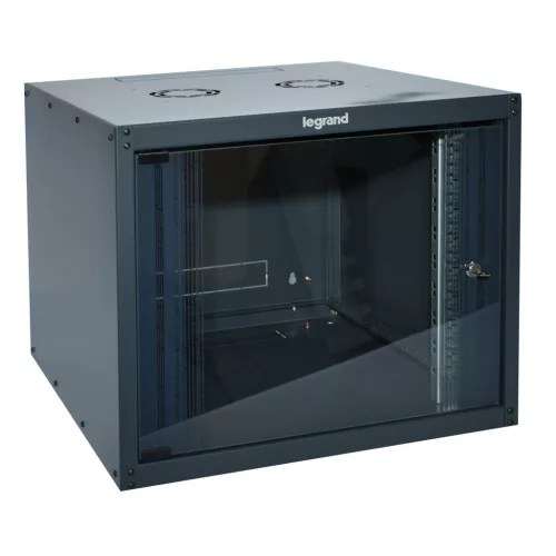 Legrand 646211 Linkeo 19" 9U MAG:494 SZÉL:600 MÉLY:600 MAX: 27kg üvegajtós antracit fali rack szekrény
