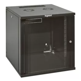   Legrand 646262 Linkeo 19"" 12U MAG:626 SZÉL:600 MÉLY:600 MAX:36kg üvegajtós lapraszerelt levehető oldallapos antracit fali rack szekrény