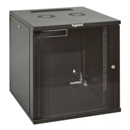 Legrand 646262 Linkeo 19"" 12U MAG:626 SZÉL:600 MÉLY:600 MAX:36kg üvegajtós lapraszerelt levehető oldallapos antracit fali rack szekrény