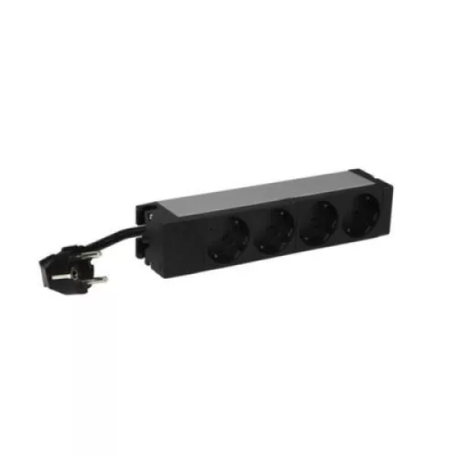 Legrand 646801 10" 1U 16A 230V 4x Schuko CEE7/7 csatlakozó biztonsági zsaluval 1m elosztósor