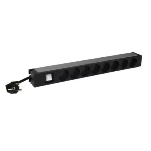 Legrand 646823 19" 1U 16A 230V 8x Schuko aljzat CEE7/7 csatlakozó biztonsági zsaluval 3m kontrol LED-es elosztósor