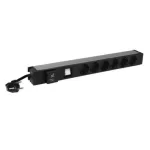 Legrand 646836 19"" 1U 16A 230V 6x Schuko aljzat CEE7/7 csatlakozó biztonsági zsaluval túlfeszültség védett 3m elosztósor