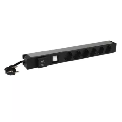 Legrand 646836 19"" 1U 16A 230V 6x Schuko aljzat CEE7/7 csatlakozó biztonsági zsaluval túlfeszültség védett 3m elosztósor