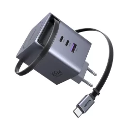   UGREEN 100W 2xUSB-C GaN gyorstöltő behúzható kábellel X616