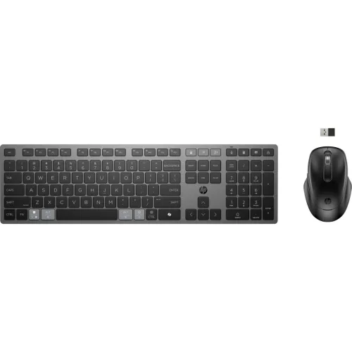HP 725 többeszközös tölthető vezeték nélküli billentyűzet és egér;2,4 GHz-es vezeték nélküli kapcsolat; BluetoothR; Tápellátás szuperkondenzátorral; Üzemidő: akár 2 hónap; Több eszközzel használható;