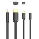 Vention micro HDMI/M -> HDMI/M (4K,HD,fekete), 1,5m, kábel