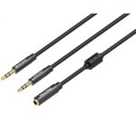 Vention 2*3.5mm jack/M -> 3.5mm jack/F,  (stereo splitter, fekete), 0,3m, kábel