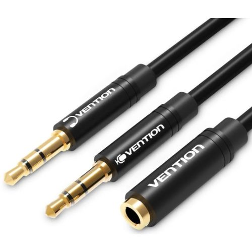 Vention 2*3.5mm jack/M -> 3.5mm jack/F, (ABS, audio, fekete), 0,3m, kábel