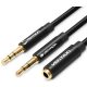 Vention 2*3.5mm jack/M -> 3.5mm jack/F, (ABS, audio, fekete), 0,3m, kábel