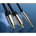 Vention 3.5mm jack/M -> 2*RCA/M, (audio, aranyozott, fémház), 1m, kábel