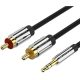 Vention 3.5mm jack/M -> 2*RCA/M, (audio, aranyozott, fémház),  3m, kábel