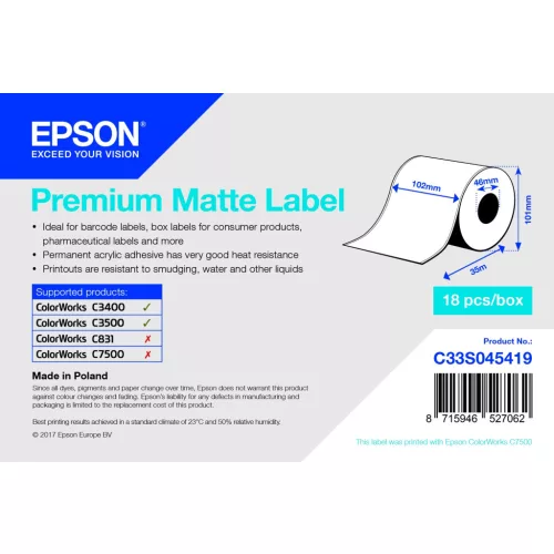Epson Premium Matte folytonos címketekercs 102mm*35fm