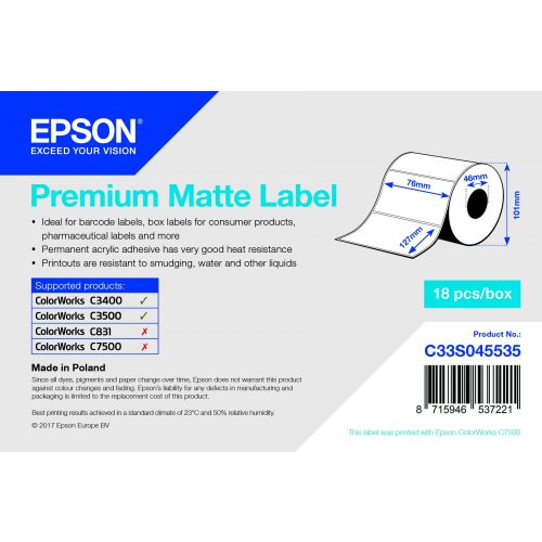 Epson prémium matt inkjet 76mm x 127mm 265 címke/tekercs