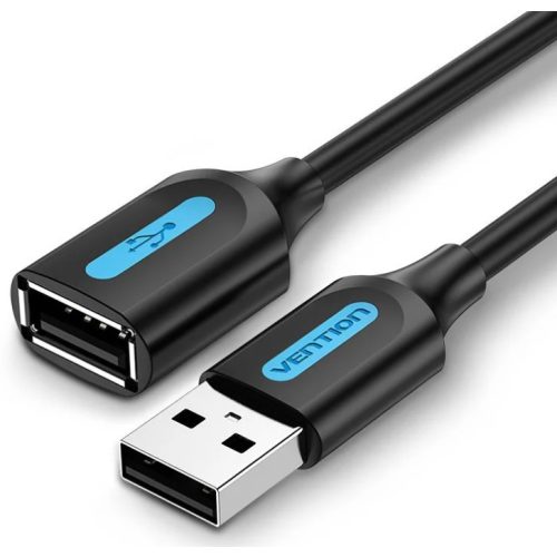 Vention USB-A 2.0/M -> USB-A 2.0/F  (hosszabbító, PVC fekete), 0,5m, kábel