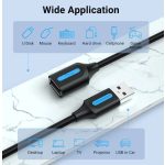 Vention USB-A 2.0/M -> USB-A 2.0/F  (hosszabbító, PVC fekete), 0,5m, kábel