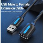 Vention USB-A 2.0/M -> USB-A 2.0/F, (hosszabbító, PVC fekete), 1m,  kábel
