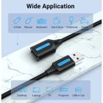 Vention USB-A 2.0/M -> USB-A 2.0/F, (hosszabbító, PVC fekete), 1m,  kábel