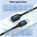 Vention USB-A 2.0/M -> USB-A 2.0/F  (hosszabbító, PVC fekete) , 1,5m, kábel