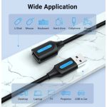Vention USB-A 2.0/M -> USB-A 2.0/F  (hosszabbító, PVC fekete), 3m, kábel