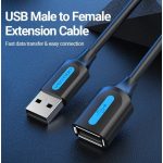 Vention USB-A 2.0/M -> USB-A 2.0/F  (hosszabbító, PVC fekete), 3m, kábel
