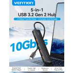 Vention USB-C -> USB-A 3.2*4 , 0,15m (táppal, 4-Portos, fekete), hub
