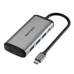 Vention USB-C -> HDMI/3*USB3.0/RJ45/PD, ( 6-1,szürke), 0,15m, konverter