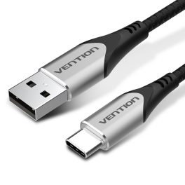   Vention USB-A 2.0/M -> USB-C , 1,m,(szövet,3A,szürke), kábel