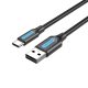 Vention USB-A 2.0/M -> USB-C/M, 0,25m,(3A,fekete), kábel