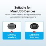 Vention USB-C 2.0/M -> mini USB-B/M, (2A, fekete), 1m, kábel