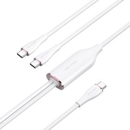   Vention USB-C 2.0/M -> 2*USB-C/M,  (5A,szilikon,fehér), 1,5m, kábel