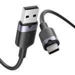 Vention USB-A 2.0/M -> USB-C/M, 2m,(fekete,3A), kábel