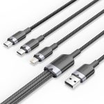 Vention USB-A 2.0/M -> USB-C/Lightning/Micro USB-B, 1,5m,(fekete,3A,3in1), kábel