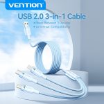Vention USB-A 2.0/M -> USB-C/Lightning/Micro USB-B, 1,5m,(blue,3A,3in1), kábel