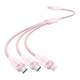   Vention USB-A 2.0/M -> USB-C/Lightning/Micro USB-B, 1,5m,(pink,3A,3in1), kábel