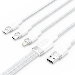   Vention USB-A 2.0/M -> USB-C/Lightning/Micro USB-B, 1,5m,(fehér,3A,3in1), kábel
