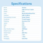 Vention USB-A 2.0/M -> USB-C/M, 1m,(blue), kábel