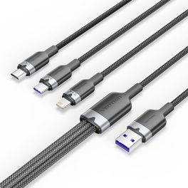   Vention USB-A 2.0/M -> USB-C/Lightning/Micro USB-B, 1,5m,(fekete,6A,3in1), kábel