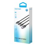 Vention USB-A 2.0/M -> USB-C/Lightning/Micro USB-B, 1,5m,(fekete,6A,3in1), kábel
