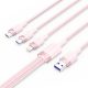 Vention USB-A 2.0/M -> USB-C/Lightning/Micro USB-B, 1,5m,(pink,6A,3in1), kábel