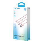 Vention USB-A 2.0/M -> USB-C/Lightning/Micro USB-B, 1,5m,(pink,6A,3in1), kábel
