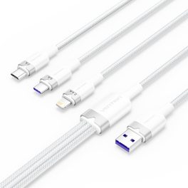   Vention USB-A 2.0/M -> USB-C/Lightning/Micro USB-B, 1,5m,(fehér,6A,3in1), kábel