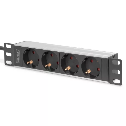 DIGITUS DN-95402 10" 1U PDU 230V 16A 4x Schuko aljzat CEE7/7 csatlakozó hálózati 2m elosztósor