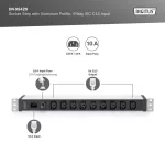DIGITUS DN-95429 19"" 1U PDU 230V 10A 9xIEC C13 aljzat IEC C14 csatlakozó 2m elosztósor