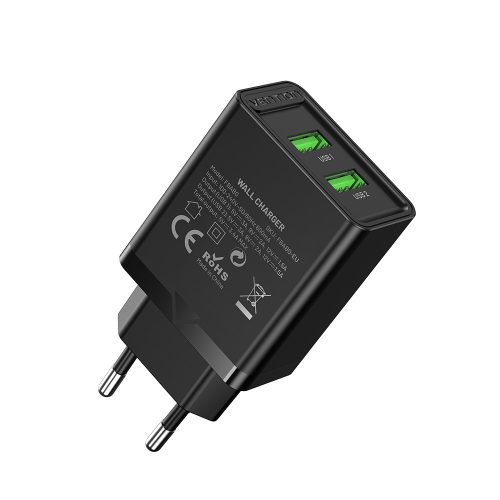 Vention USB-A+A (2port, 18W/18W,fekete), töltő